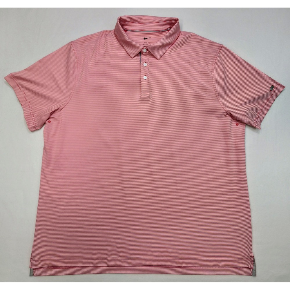 Nike Polo Shirt Mens 2XL Flamingo Pink Dri Fit Vented‎ Metal Logo Limited Use